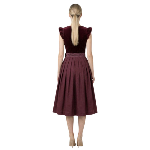 2Pcs Burgundy Velvet  German Dirndl Midi Dress & Apron