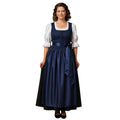 3Pcs Navy Cotton German Dirndl Long Dress – Silk Satin Apron