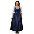 3Pcs Navy Cotton German Dirndl Long Dress – Silk Satin Apron - Alpine Dirndl