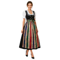Alpine Dirndl Maxi – Black Embroidered & Stripe Apron