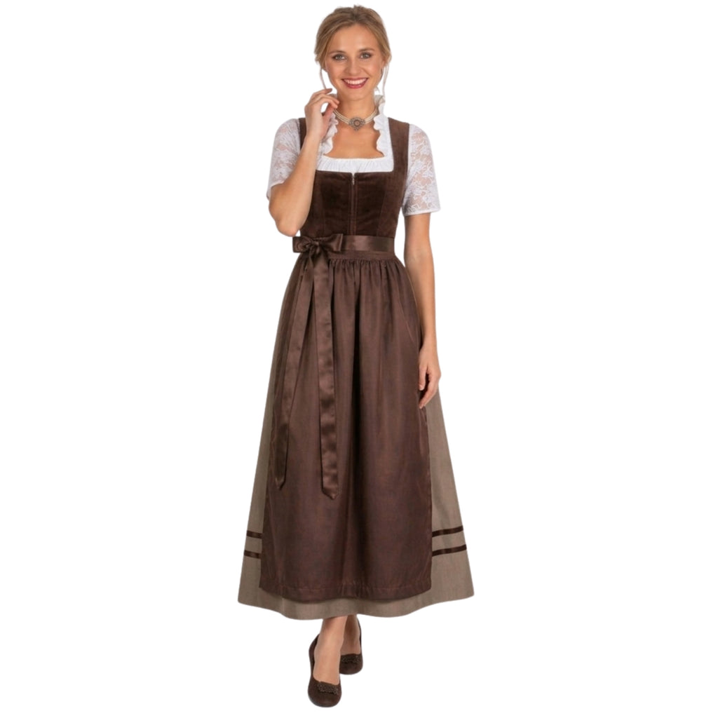 Austrian Dirndl Dress Long – Brown Dirndl & Satin Apron