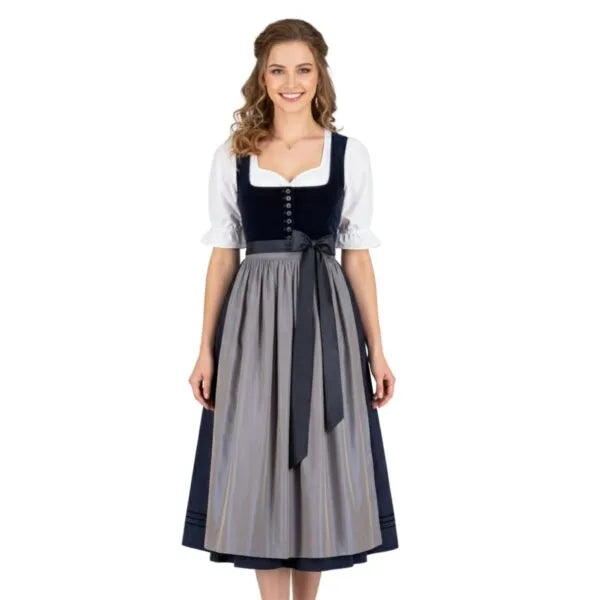 Dirndl Dress Navy Velvet Grey Apron Authentic