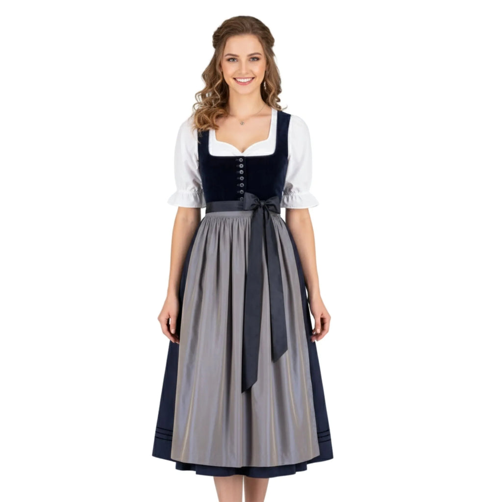 Dirndl Dress Navy Velvet Grey Apron Authentic