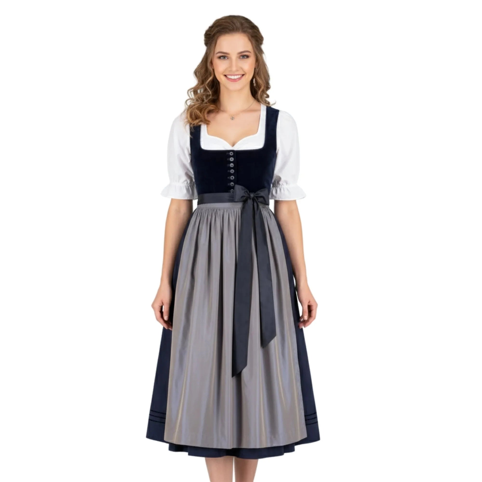 Dirndl Dress Navy Velvet Grey Apron Authentic