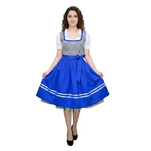 Dirndl Dress Black White Gingham Blue Apron