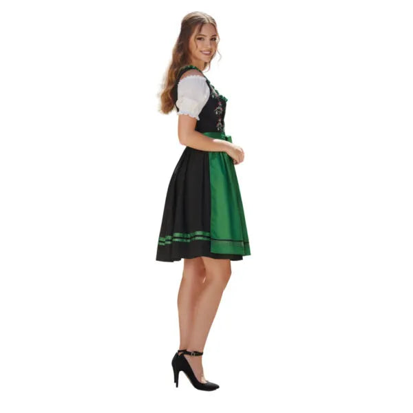 Dirndl Dress Black Cotton Green Satin Short