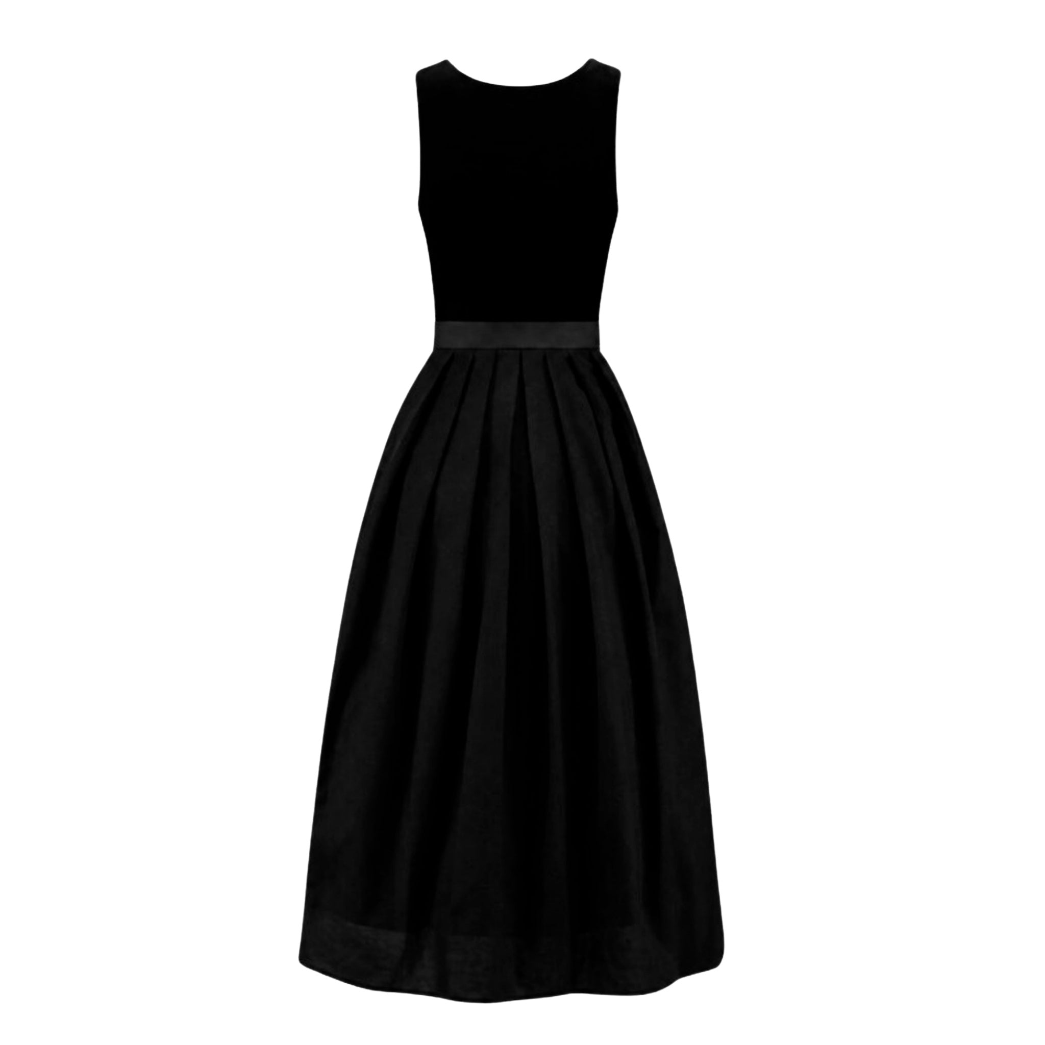 Black Velvet Dirndl Long – Silk Apron & Cotton Skirt