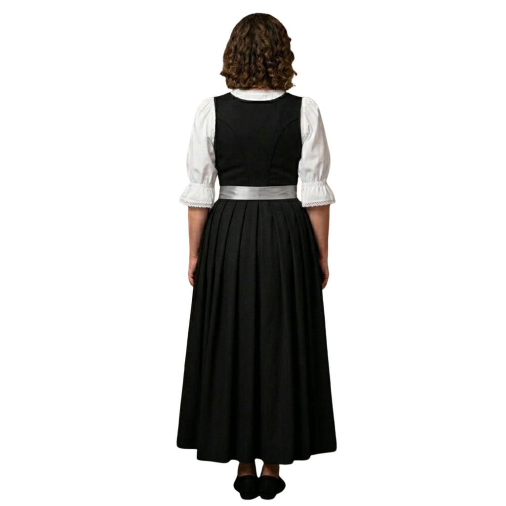 Women's Dirndl Dress – Black & Silver Silk Apron Set
