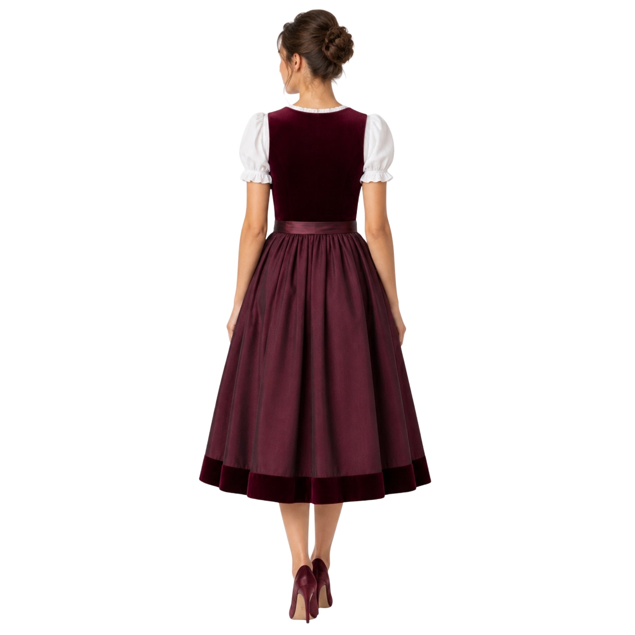 Burgundy Velvet Dirndl – Oktoberfest Midi Dress