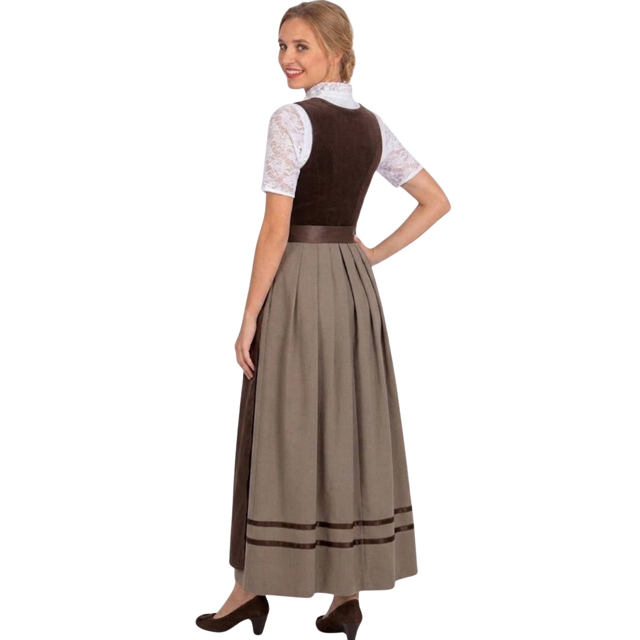 Austrian Dirndl Dress Long – Brown Dirndl & Satin Apron