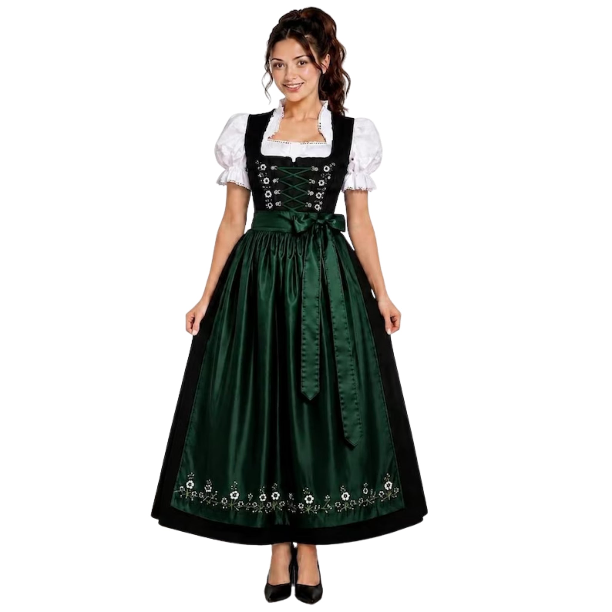 Black Embroidered Dirndl Dress – Traditional Bavarian Oktoberfest Outfit