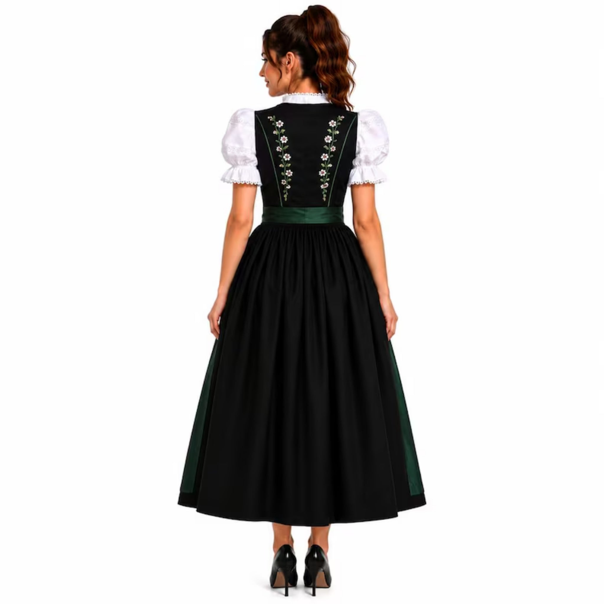 Black Embroidered Dirndl Dress – Traditional Bavarian Oktoberfest Outfit
