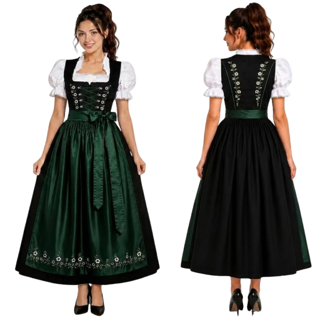 Black Embroidered Dirndl Dress – Traditional Bavarian Oktoberfest Outfit