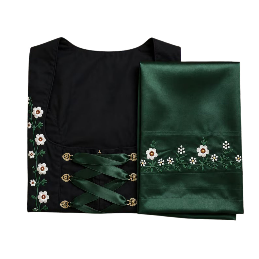 Black Embroidered Dirndl Dress – Traditional Bavarian Oktoberfest Outfit