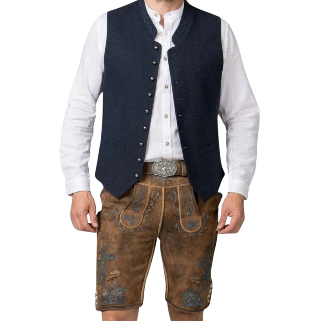 Brown Short Lederhosen | Blue Floral Embroidery Belt
