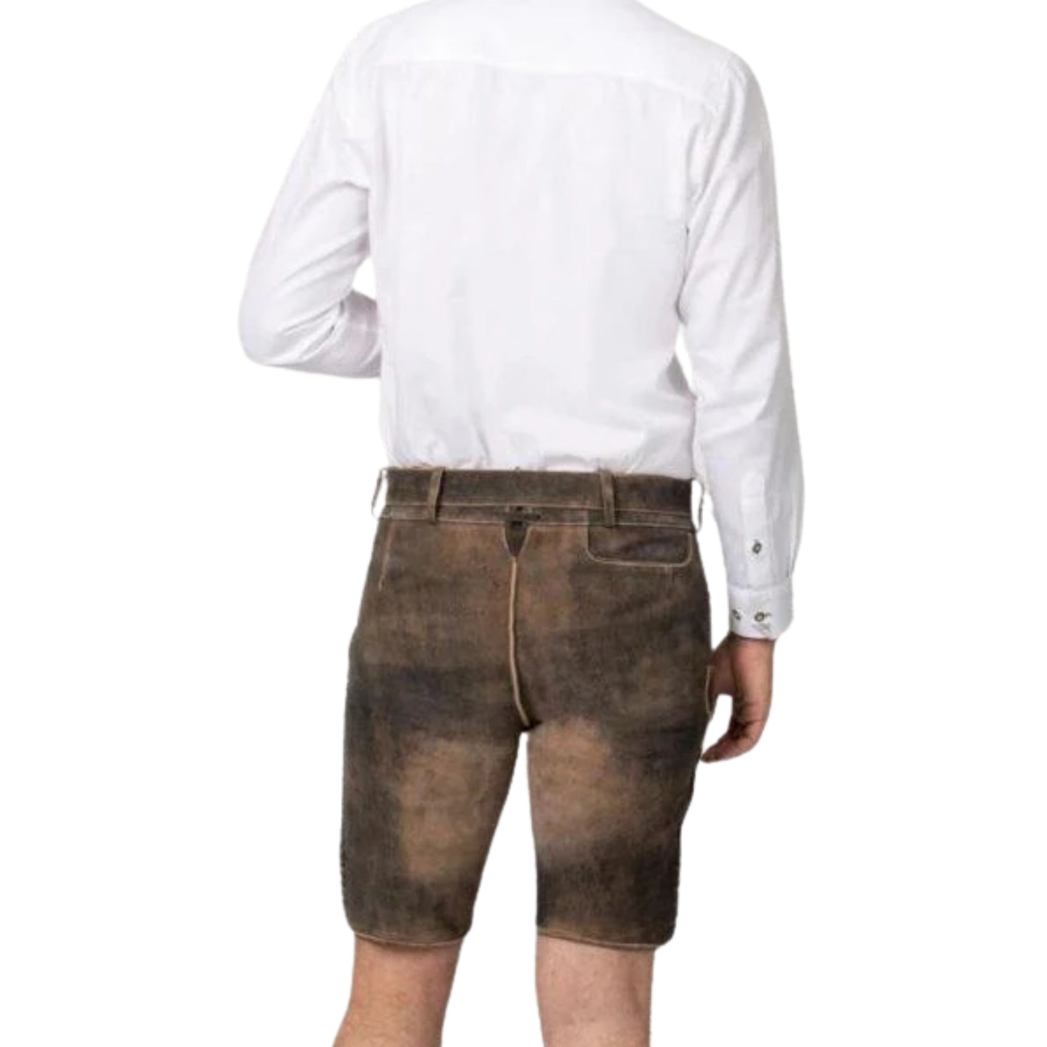 Brown Short Lederhosen | Floral Embroidery & Belt