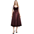 Burgundy Velvet 3Pcs German Dirndl Dress Set – Satin Apron