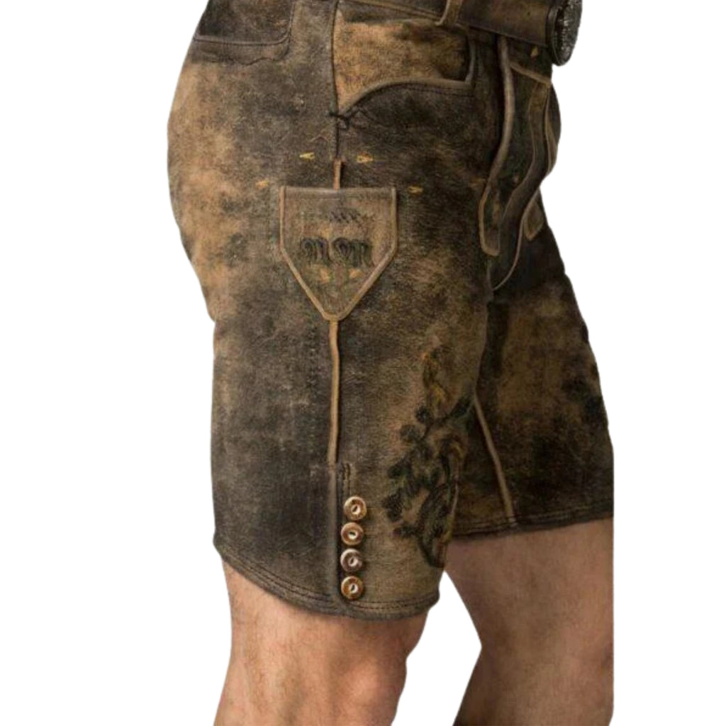 Dark Brown Distressed Lederhosen | Men's Suede Shorts