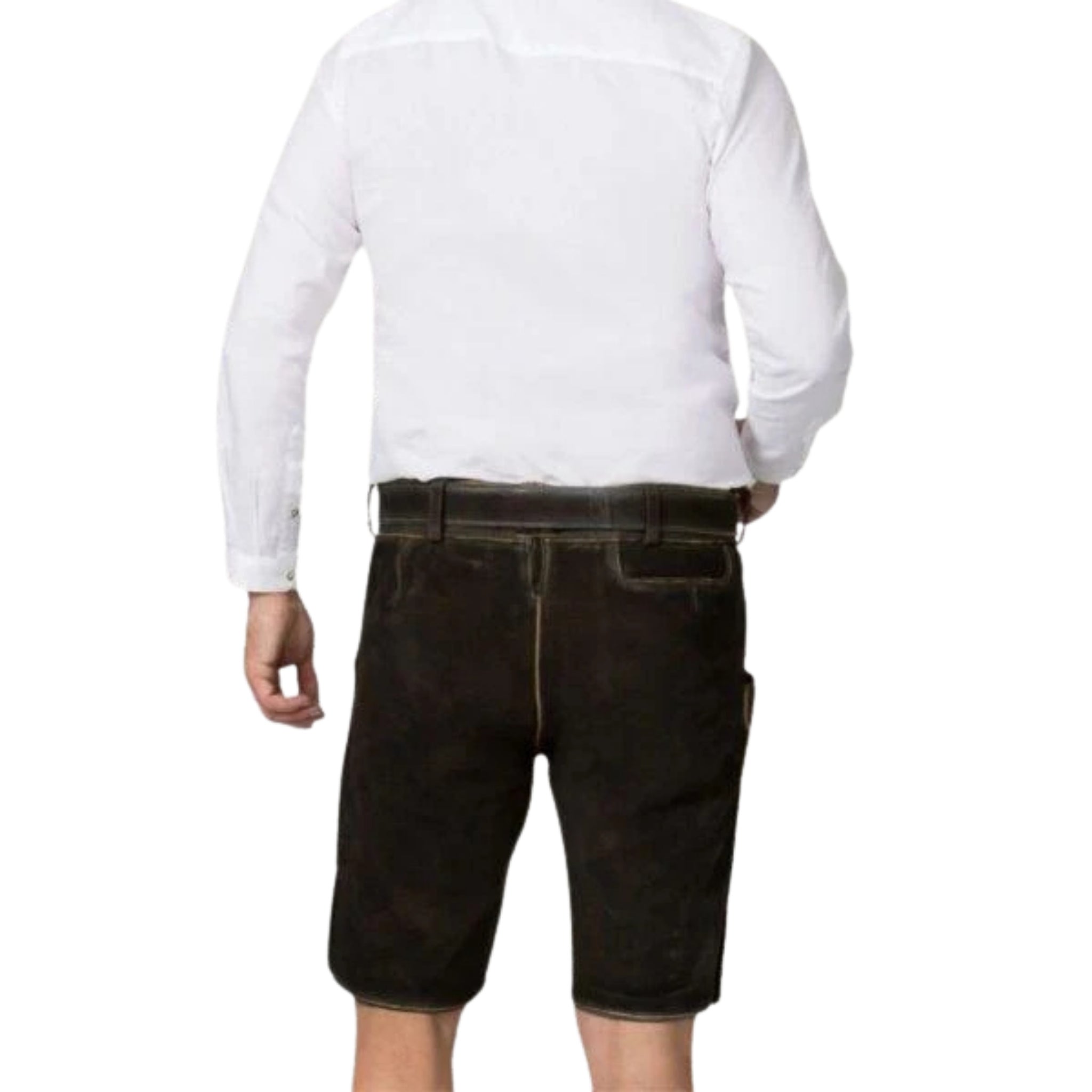 Dark Brown Short Lederhosen | Gold Embroidery & Belt