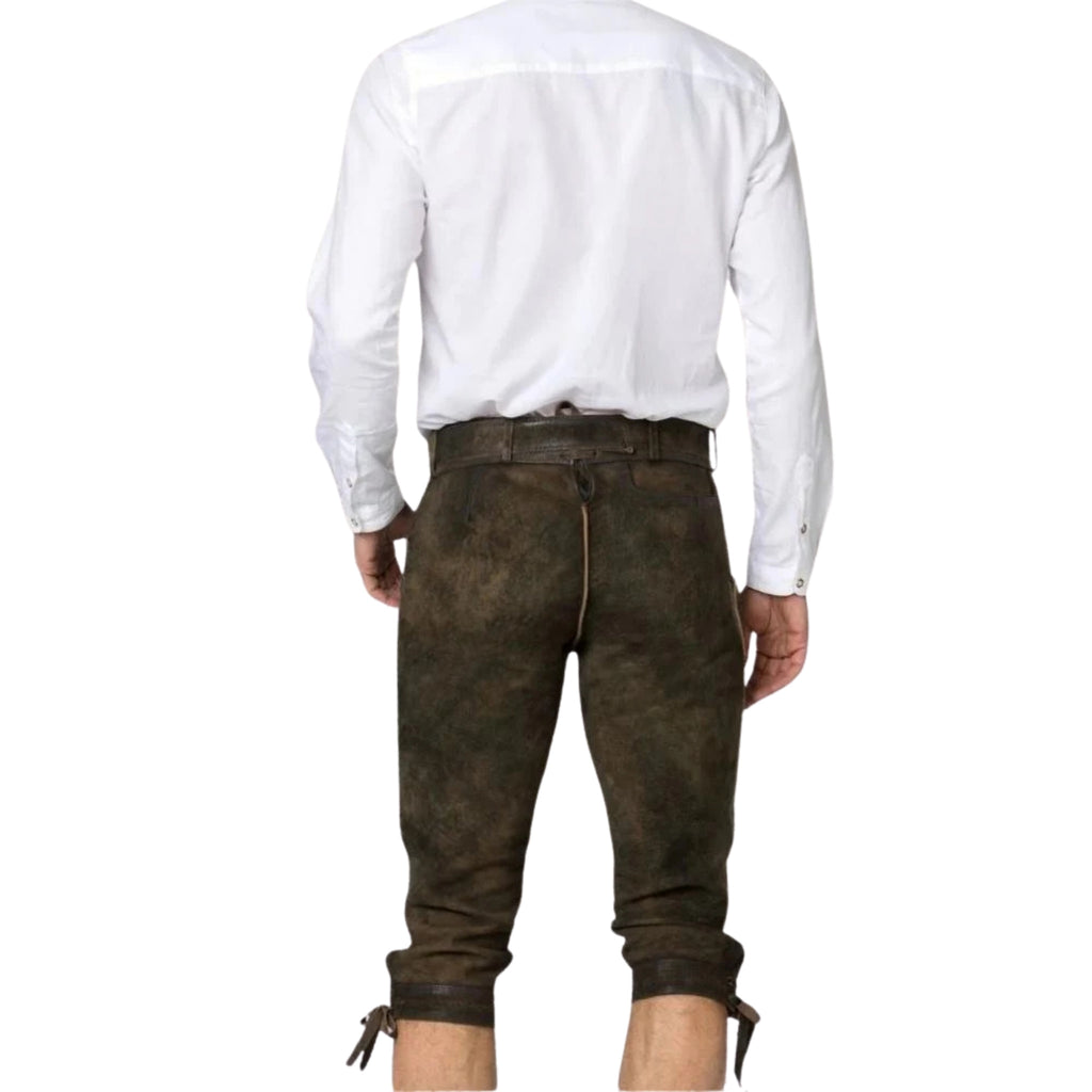Dark Moss Bundhosen | Knee-Length Leather Breeches | Alpine Dirndl