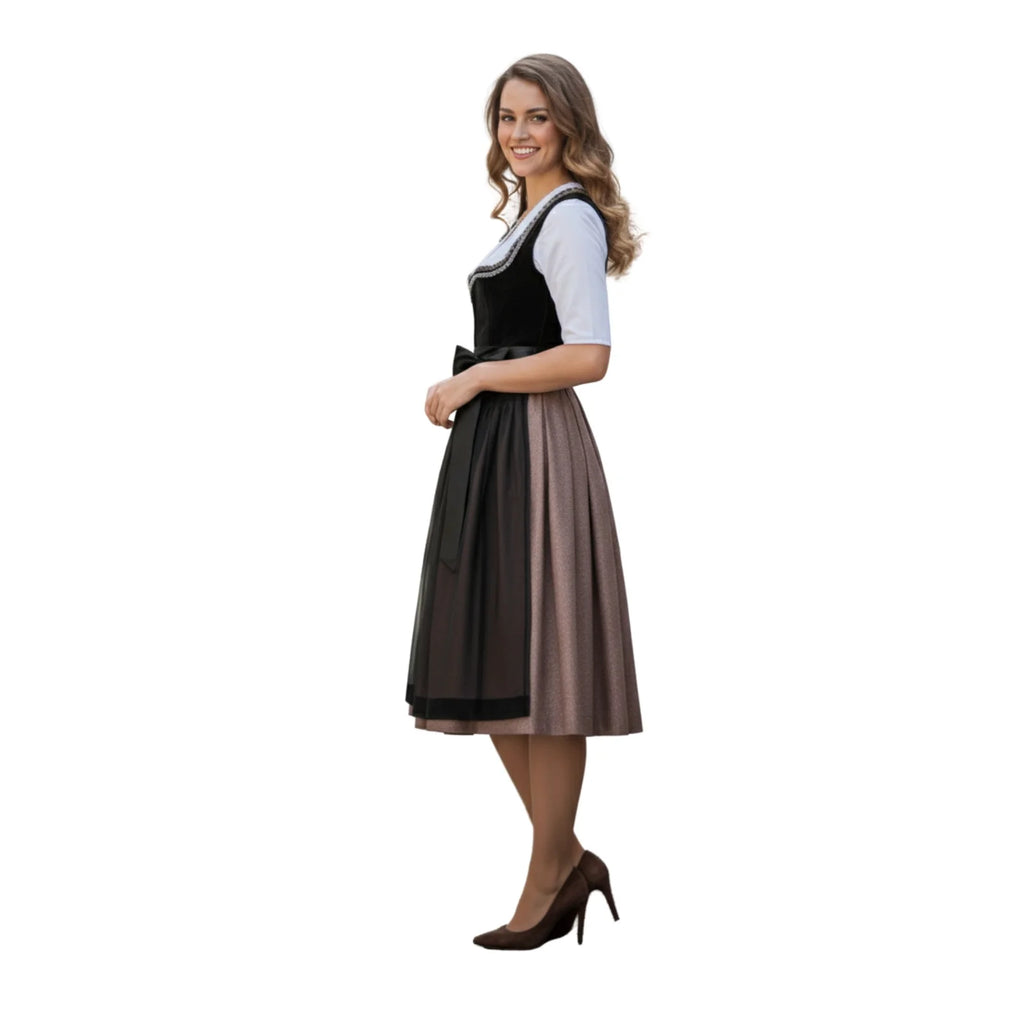 Dirndl Dress Black Velvet Rose Gold Skirt