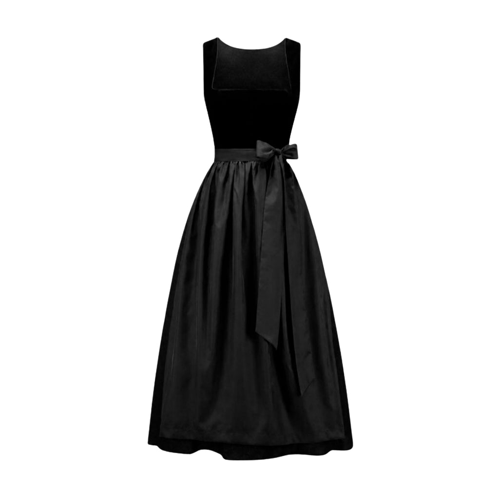 Black Velvet Dirndl Long – Silk Apron & Cotton Skirt