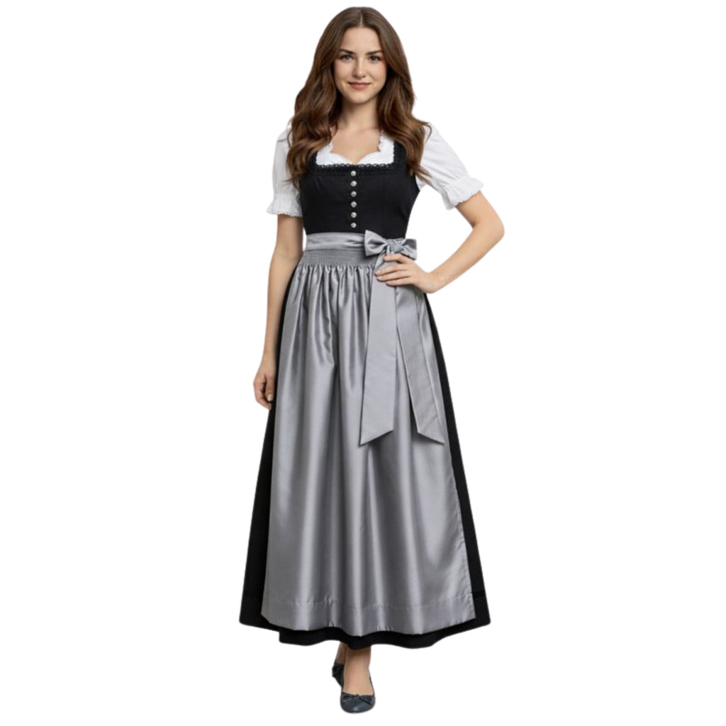 Austrian Dirndl – Black & Silver Maxi Tracht Dress