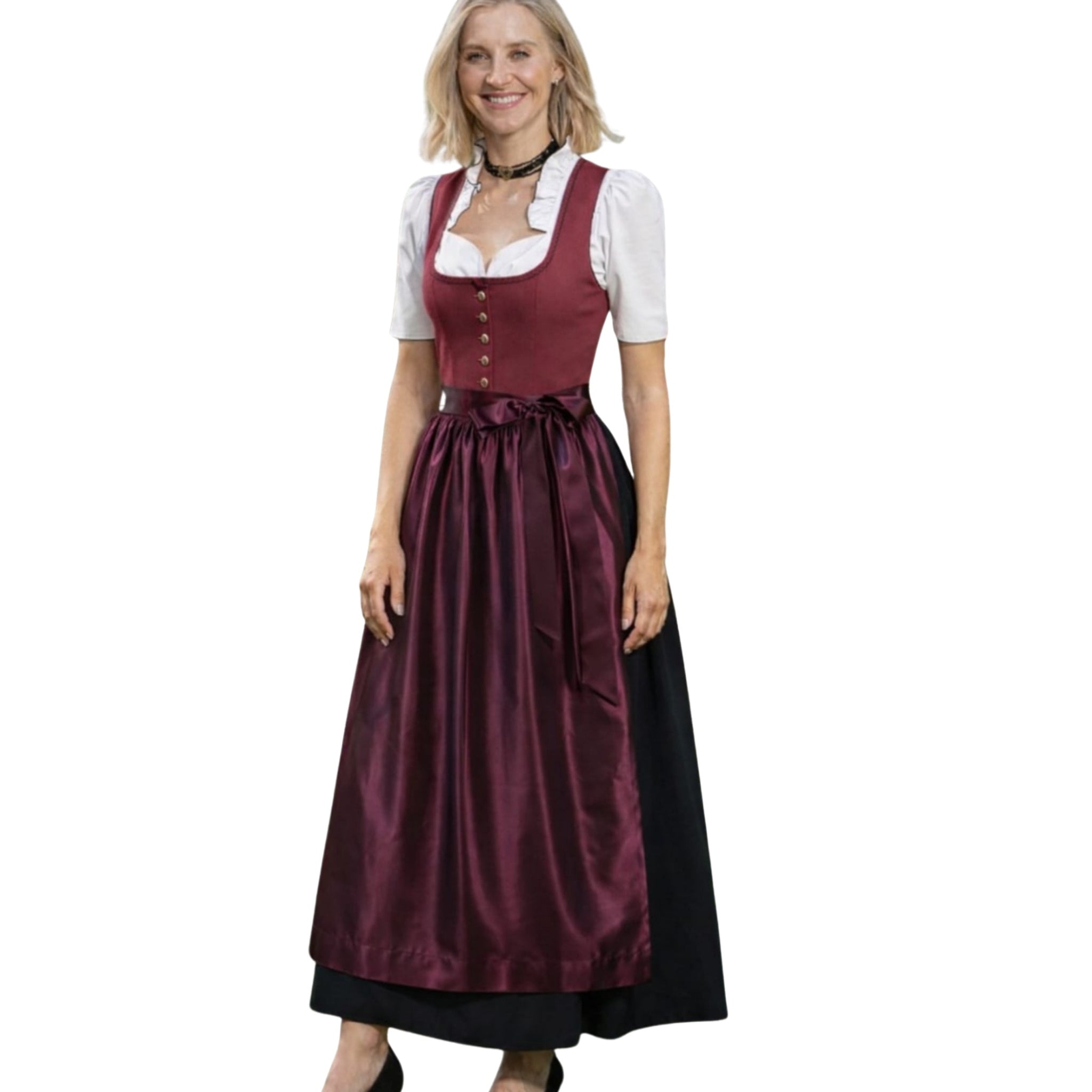 Bavarian Dirndl Long Maxi – Burgundy Austrian Dirndl