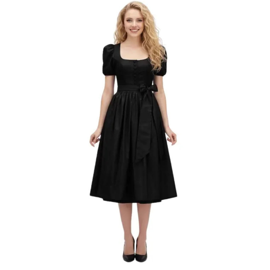 Black Cotton Dirndl – Oktoberfest Midi Austrian Dress