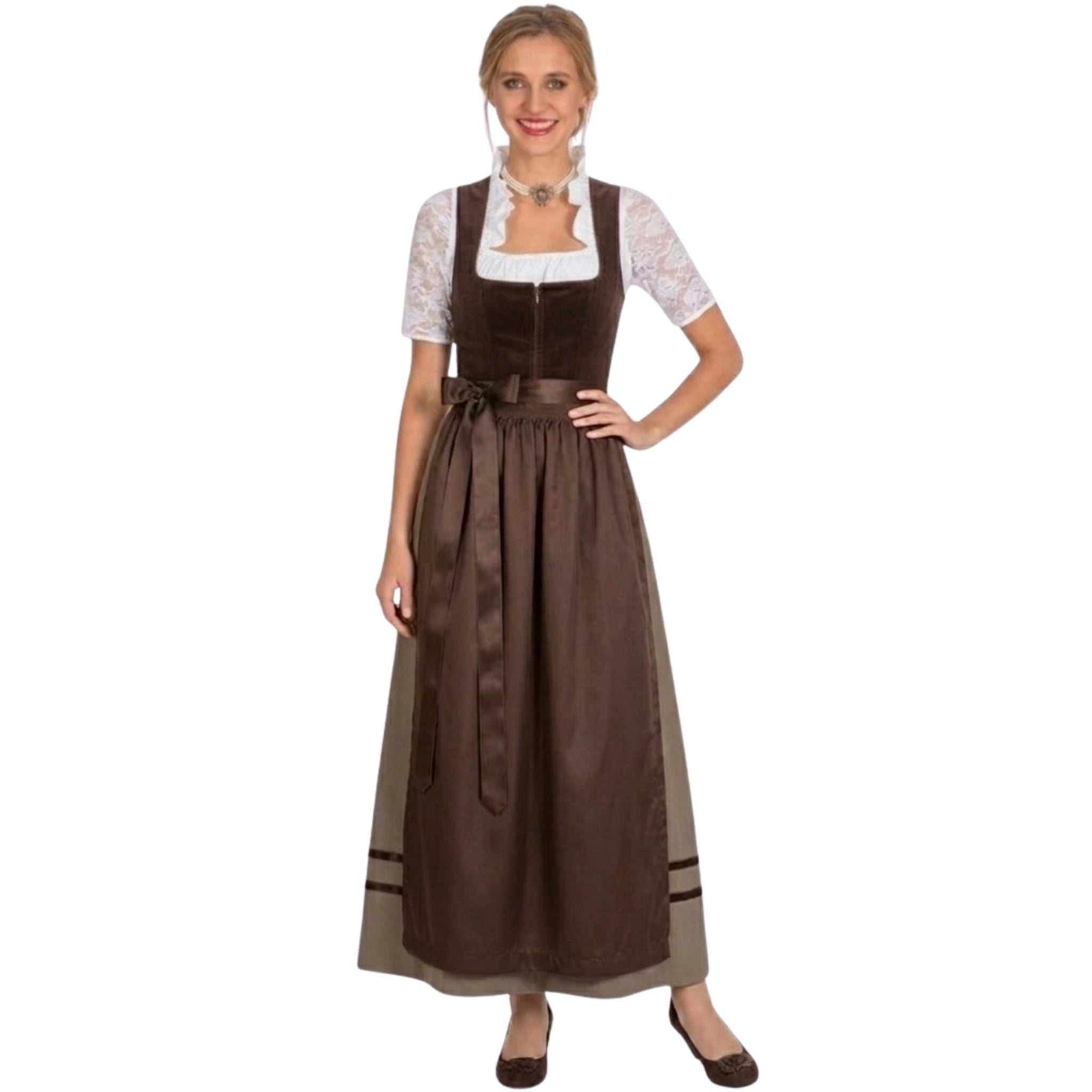 Austrian Dirndl Dress Long – Brown Dirndl & Satin Apron