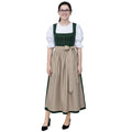 Green Cotton Dirndl Austrian Dress – Gold Silk Satin Apron
