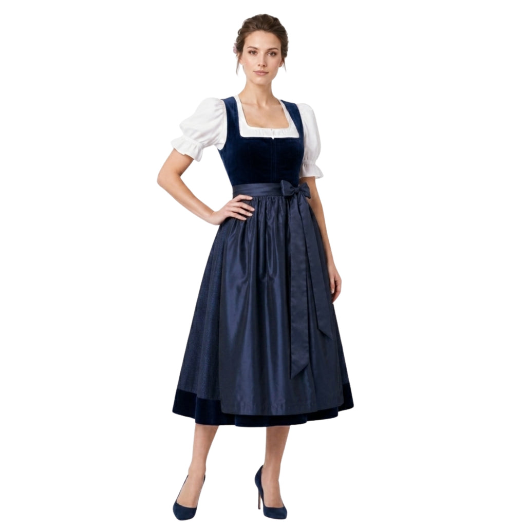 Navy Blue Velvet Dirndl – Oktoberfest Midi Dress