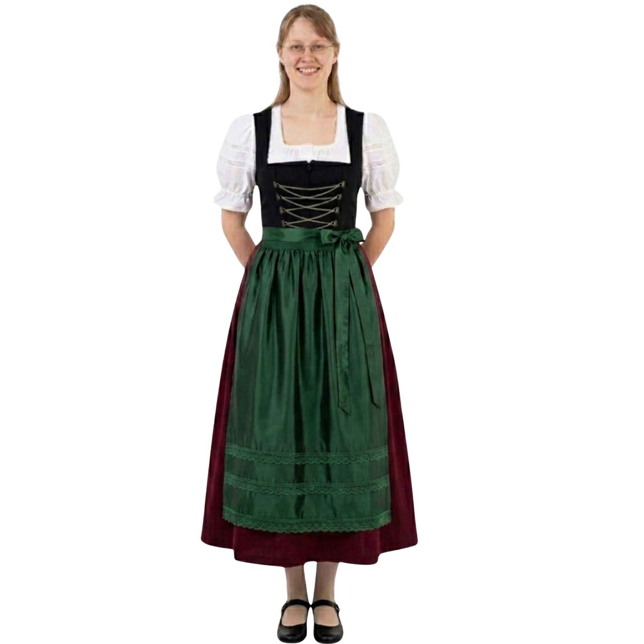 German Folk Dirndl Long – Burgundy Austrian Outfit