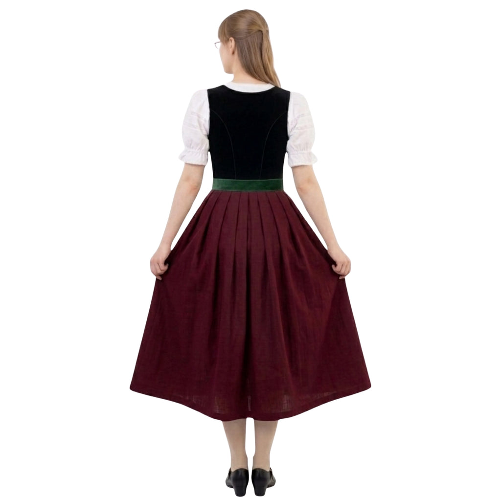 German Folk Dirndl Long – Burgundy Austrian Outfit