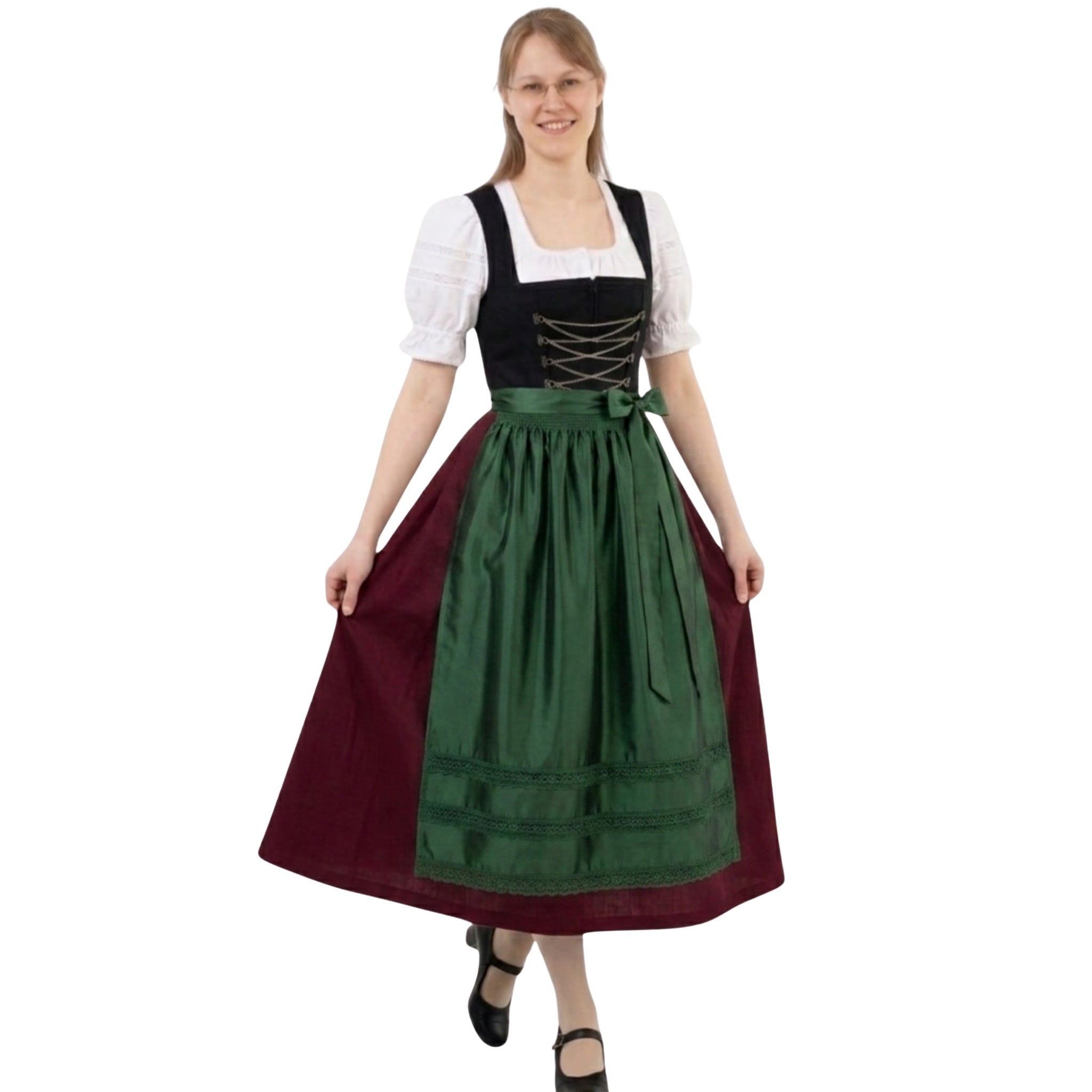German Folk Dirndl Long – Burgundy Austrian Outfit