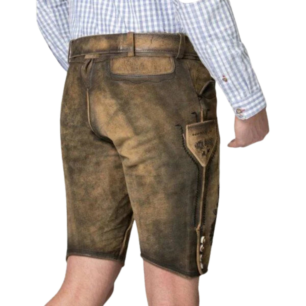 Golden Brown Lederhosen | Dark Floral Embroidery Men