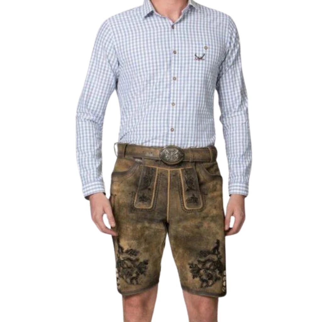Golden Brown Lederhosen | Dark Floral Embroidery Men