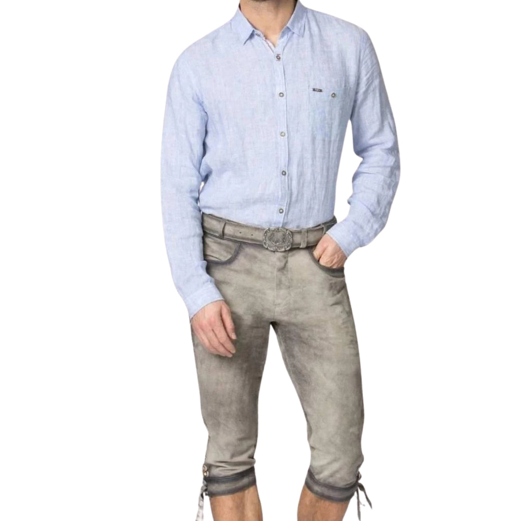 Grey Leather Lederhosen | Men's Kniebundhosen Pants
