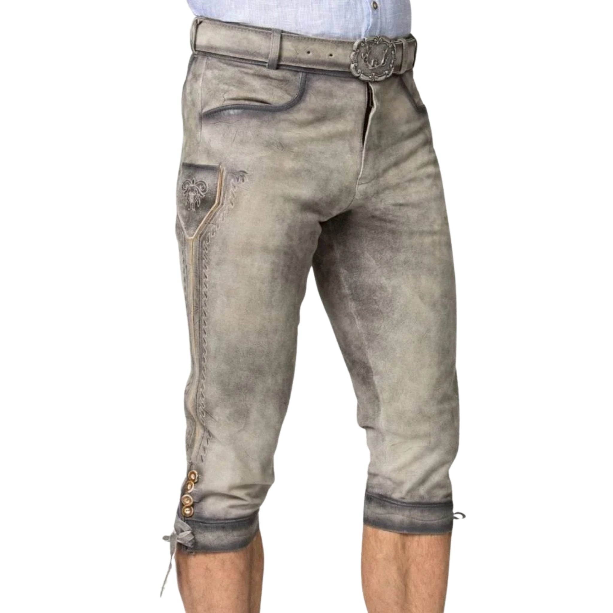 Grey Leather Lederhosen | Men's Kniebundhosen Pants