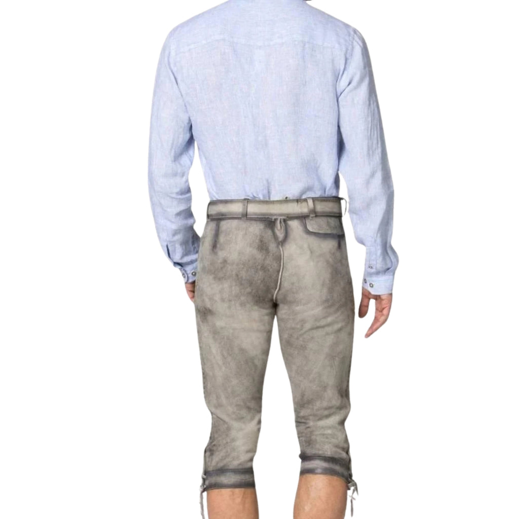 Grey Leather Lederhosen | Men's Kniebundhosen Pants