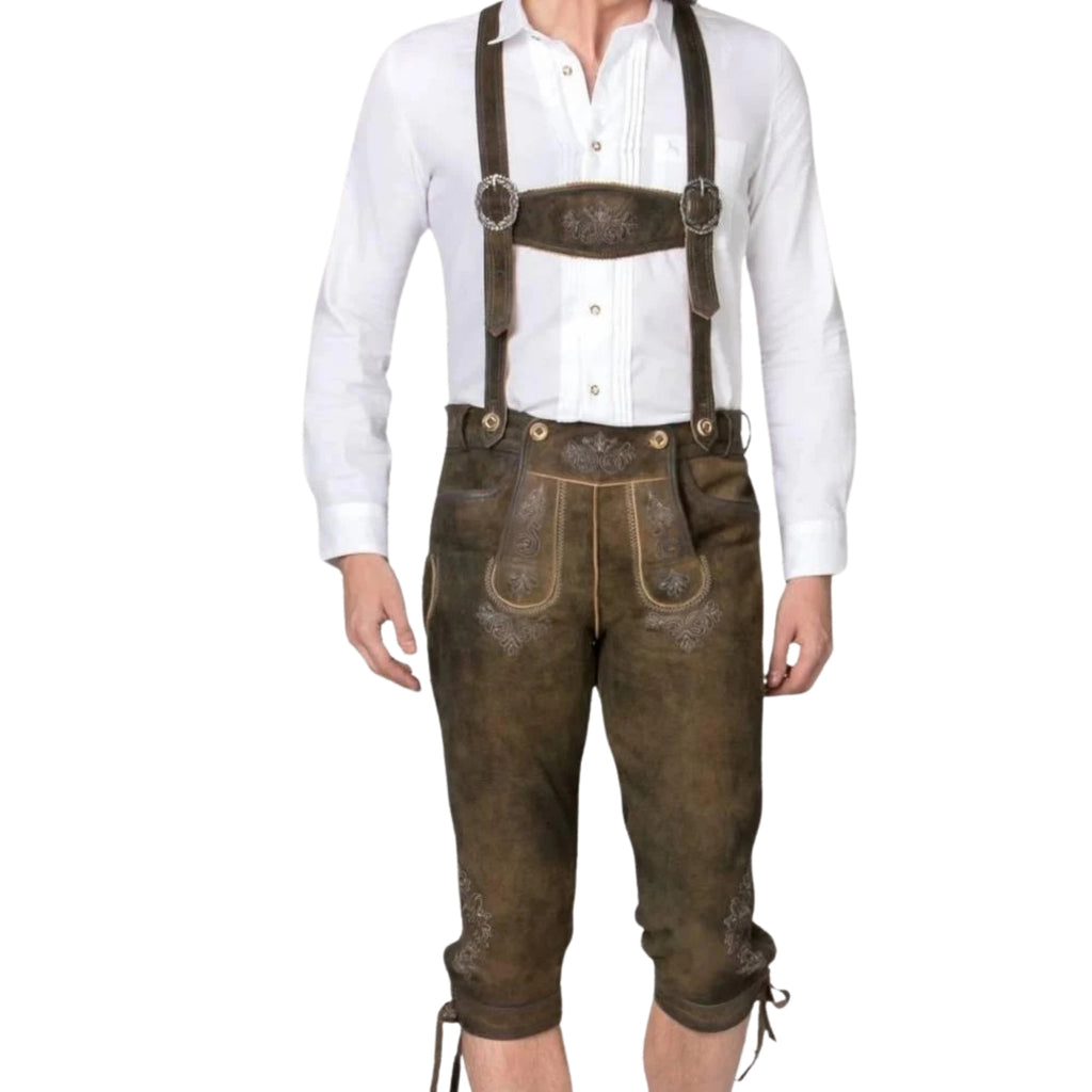 Men's Authentic Kniebund Lederhosen | Genuine Leather Bavarian Breeches with Suspenders | Traditional Oktoberfest Costume