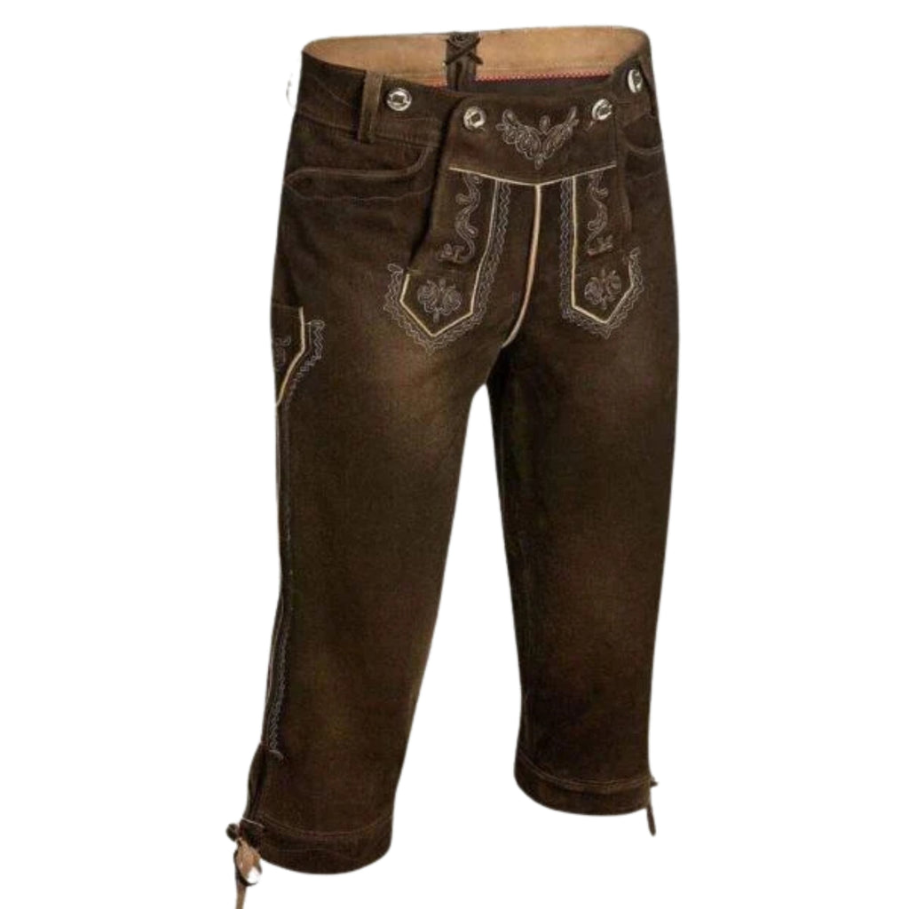 Men's Dark Brown Embroidered Lederhosen | Oktoberfest