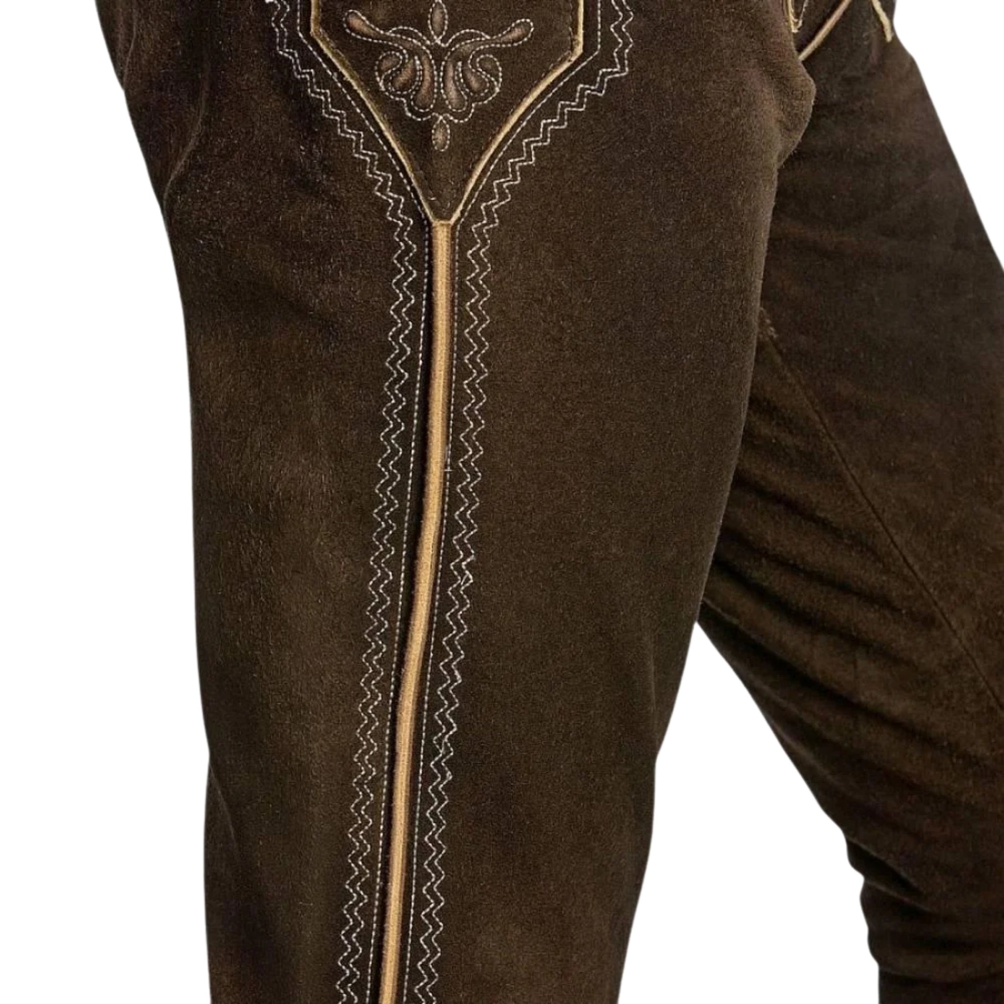 Men's Dark Brown Embroidered Lederhosen | Oktoberfest