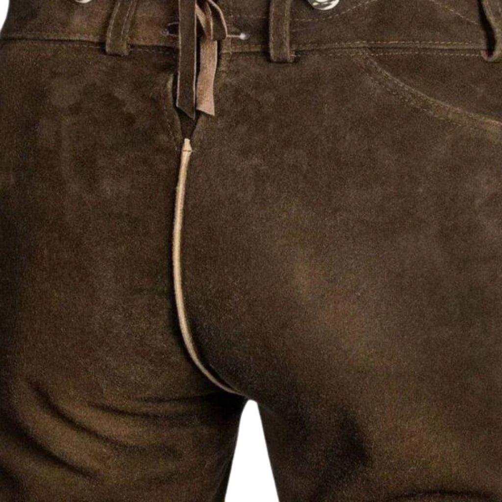 Men's Dark Brown Embroidered Lederhosen | Oktoberfest