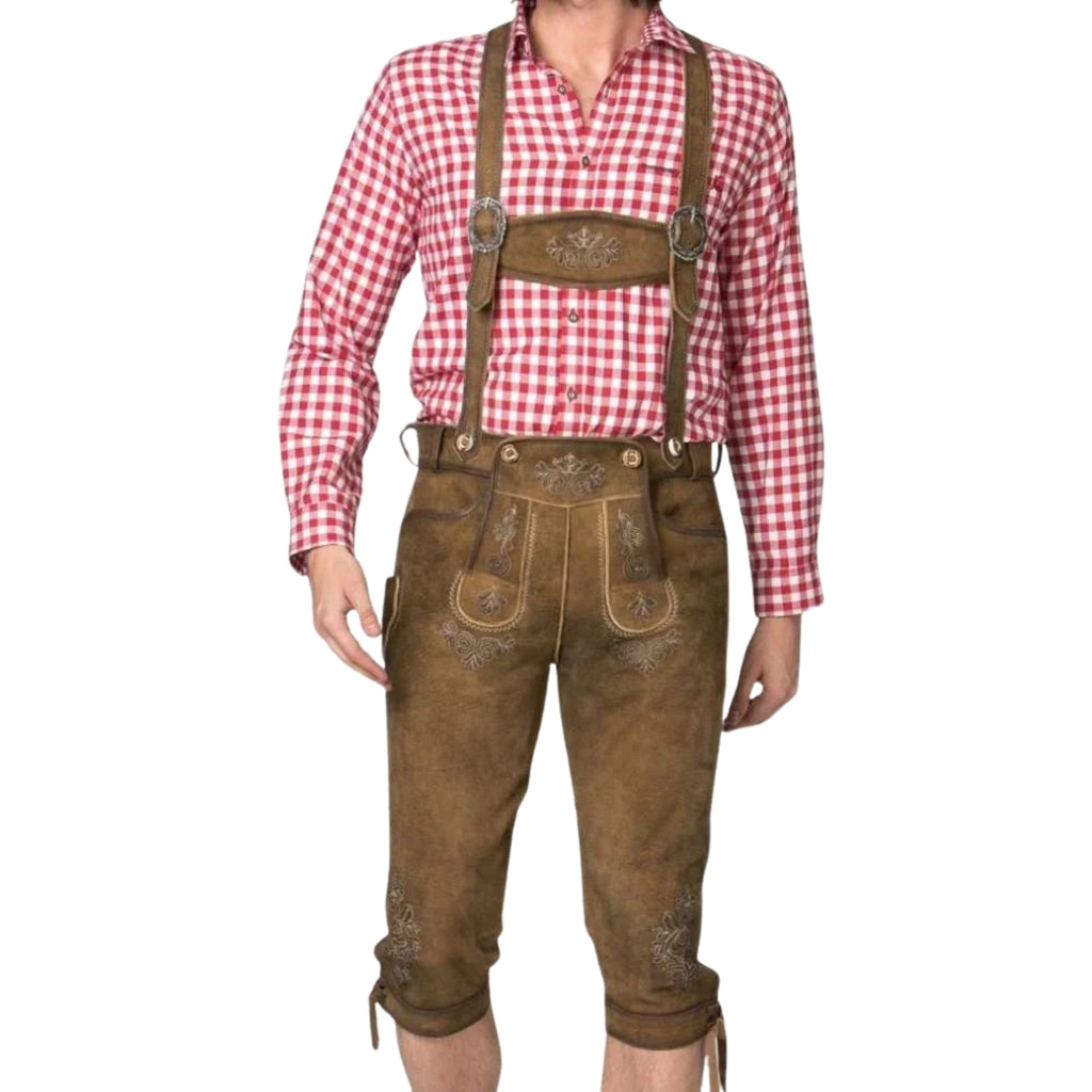Men's Embroidered Lederhosen with Suspenders | Oktoberfest