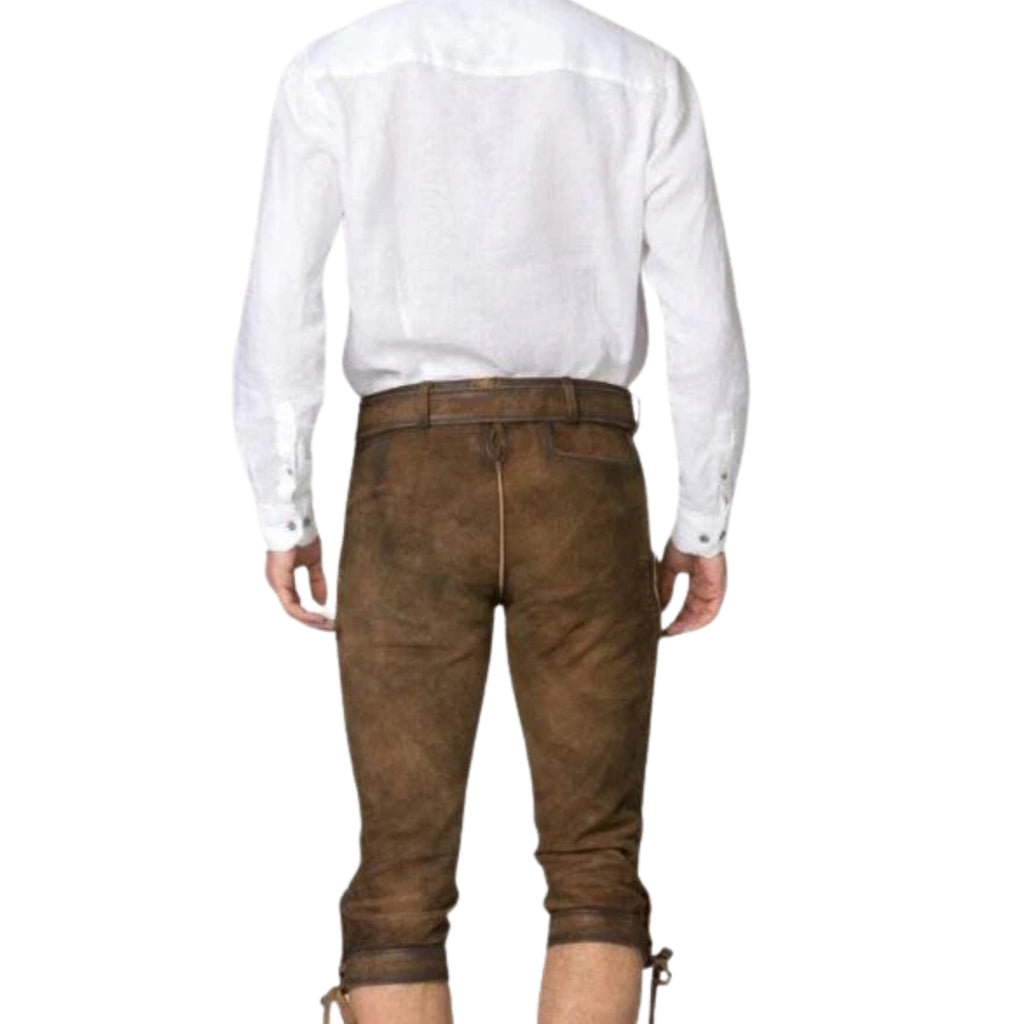 Men's Genuine Leather Lederhosen Kniebundhose Brown