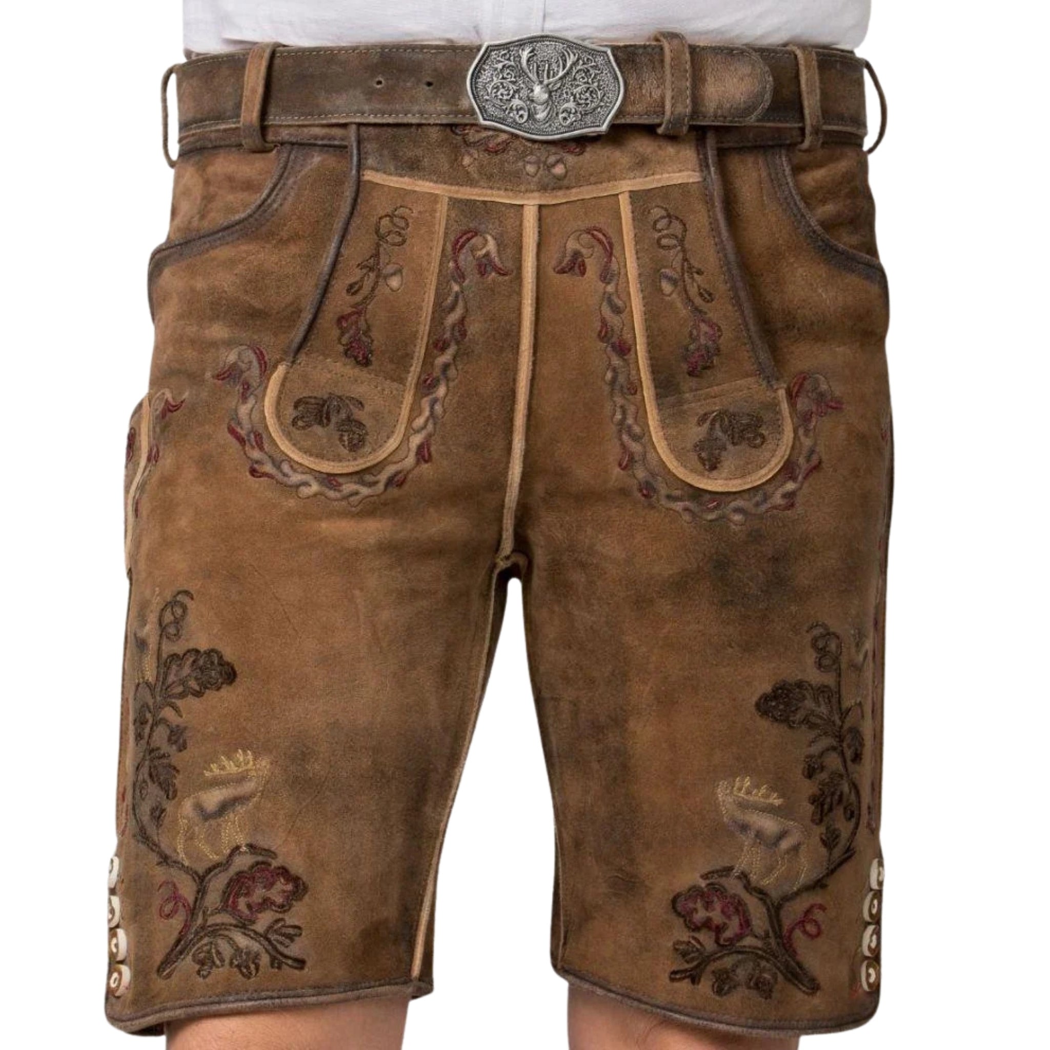 Men's Lederhosen Short – Brown Suede & Embroidery