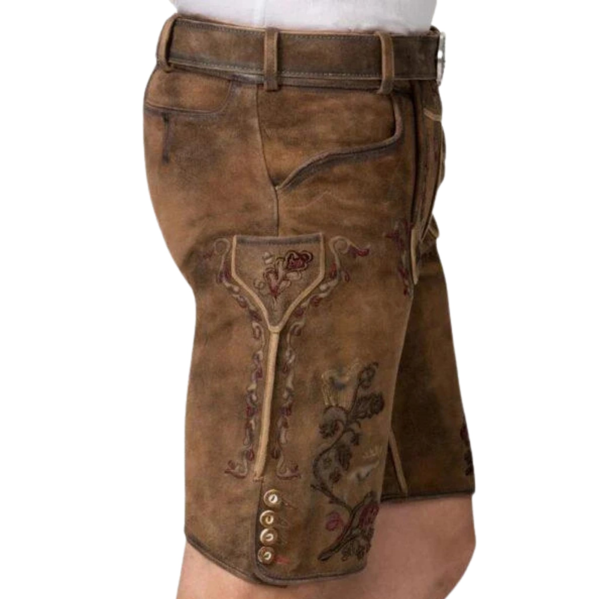 Men's Lederhosen Short – Brown Suede & Embroidery
