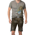 Men's Short Brown Leather Lederhosen Lion Embroidery