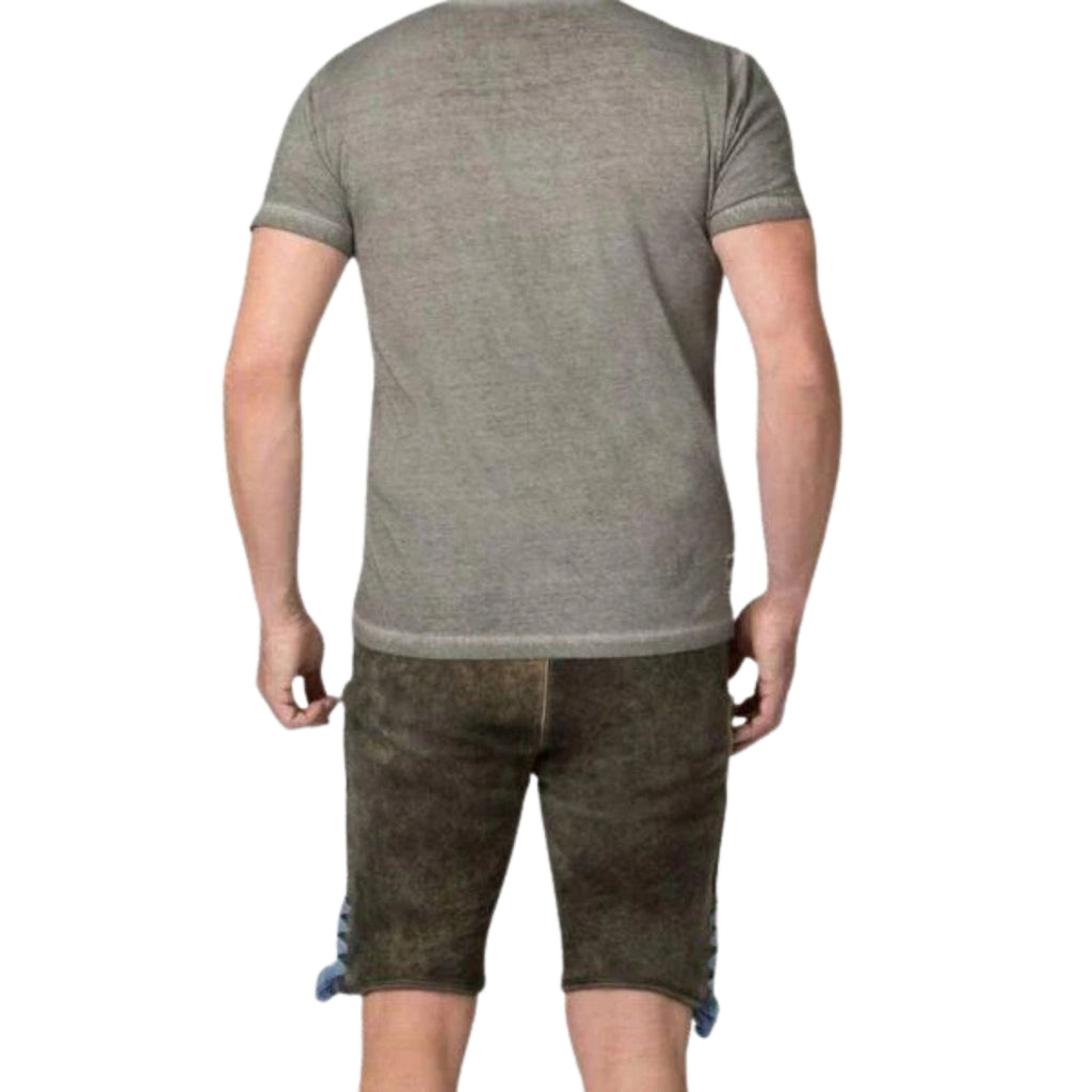 Men's Short Brown Leather Lederhosen Lion Embroidery